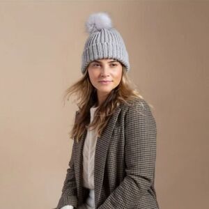 Hat Attack Bryce Knit Removable Pom Pom Beanie Hat One Size Light Grey Warm